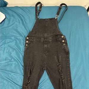 Fashion Nova Black Distressed Overalls